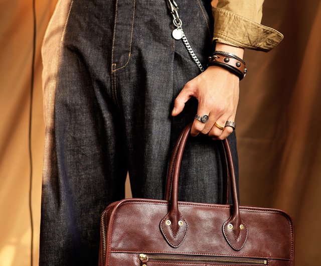 アメリカンレトロなイタリアントスカーナレザー横型ブリーフケース