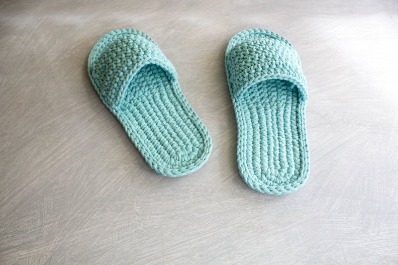 Slippers for men - Home slippers - Knitting shoes - รองเท้าแตะ - ผ้าฝ้าย/ผ้าลินิน สีเขียว