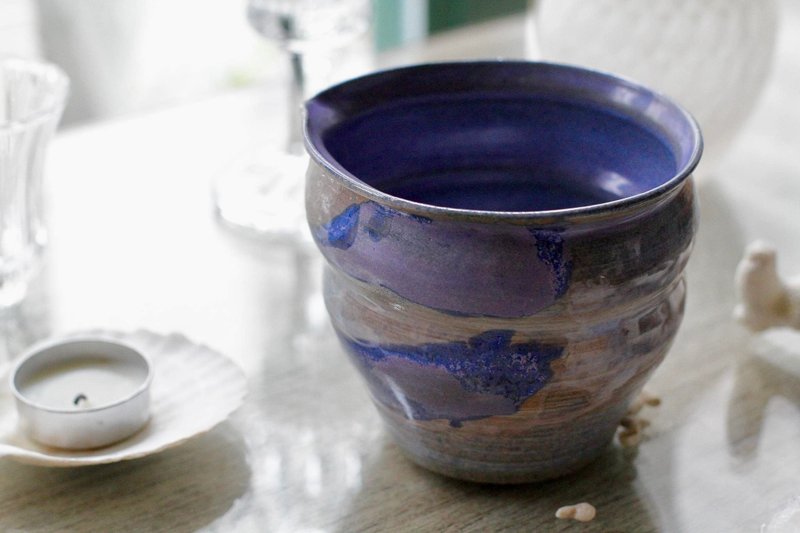 Large Purple Ceramic Tea Sea - ถ้วย - ดินเผา สีม่วง