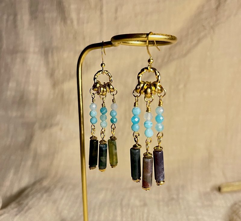Dangle Amazonite Stone Earrings - Earrings & Clip-ons - Copper & Brass 