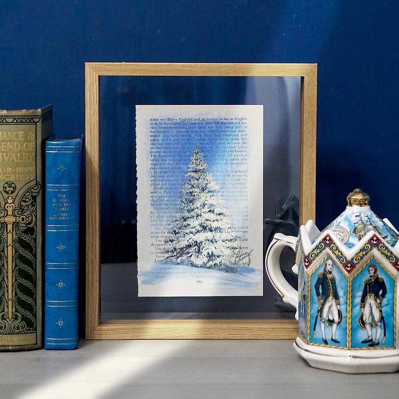 MORNING WALK【Original Art】Cedar Gouache Winter Tree Painting - Picture Frames - Paper Blue