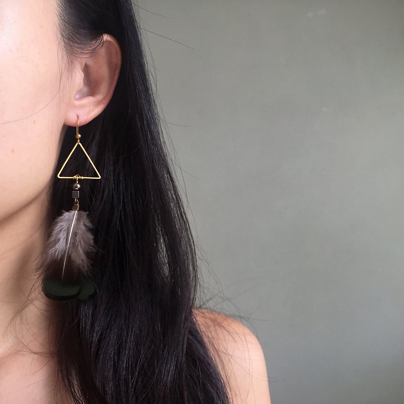 Feather earrings  |  Ethnic  |  perfect little gift idea - ต่างหู - วัสดุอื่นๆ สีทอง