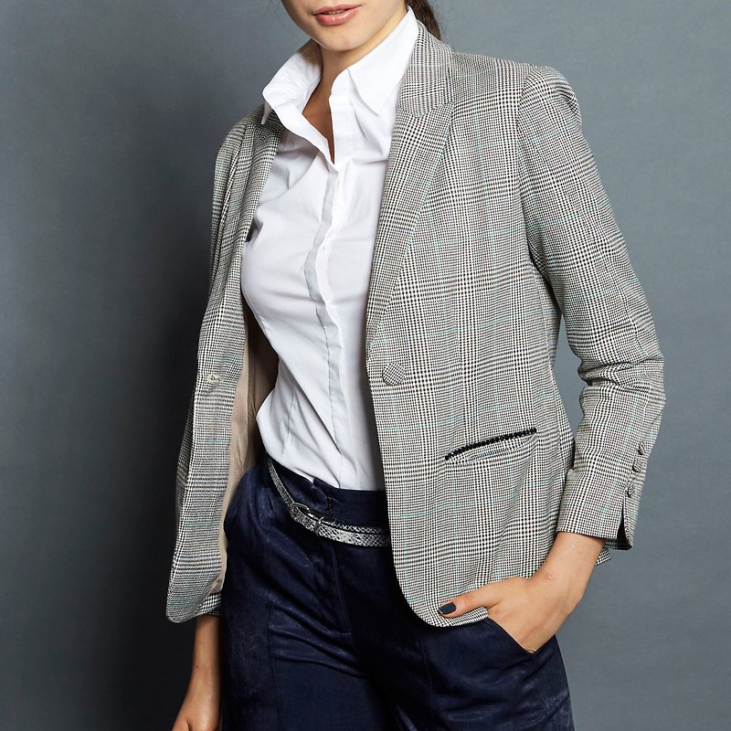 British Classic Plaid Blazer - Women's Blazers & Trench Coats - Other Man-Made Fibers Brown