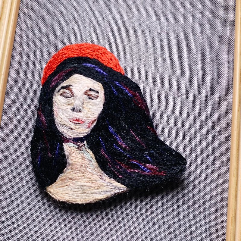 名畫刺繡胸針 Madonna Edvard Munch Brooch - 胸針/心口針 - 繡線 多色