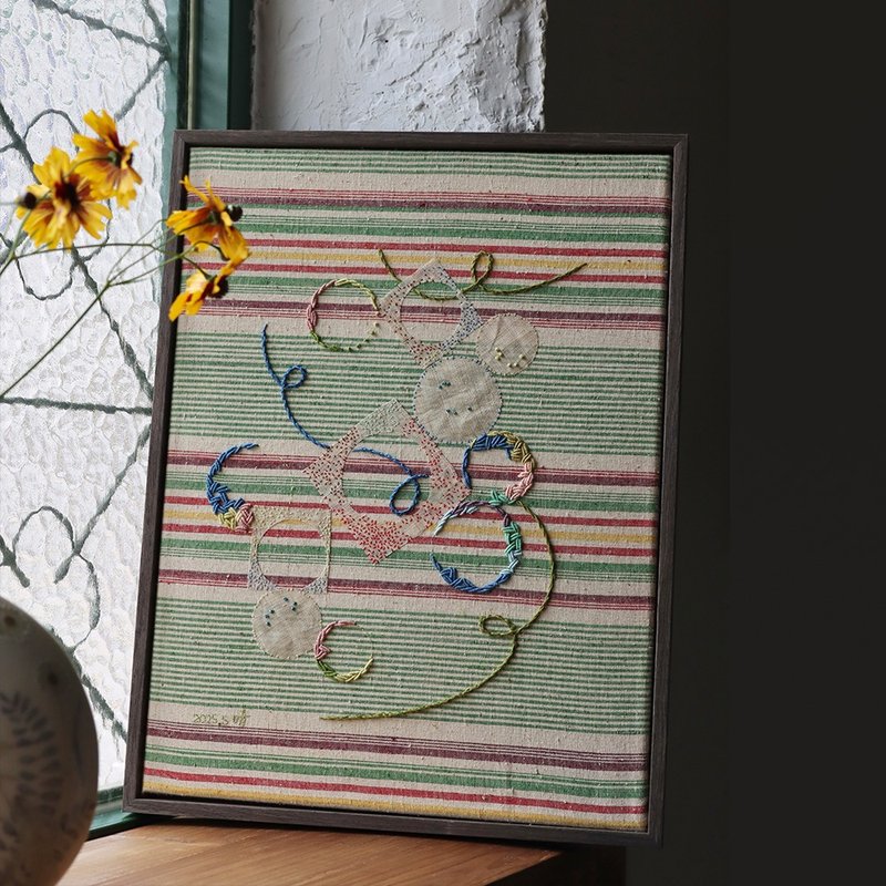 躍 手工刺繡裝飾畫 壁畫掛畫 工藝品 實木畫框 - 海報/掛畫/掛布 - 棉．麻 多色