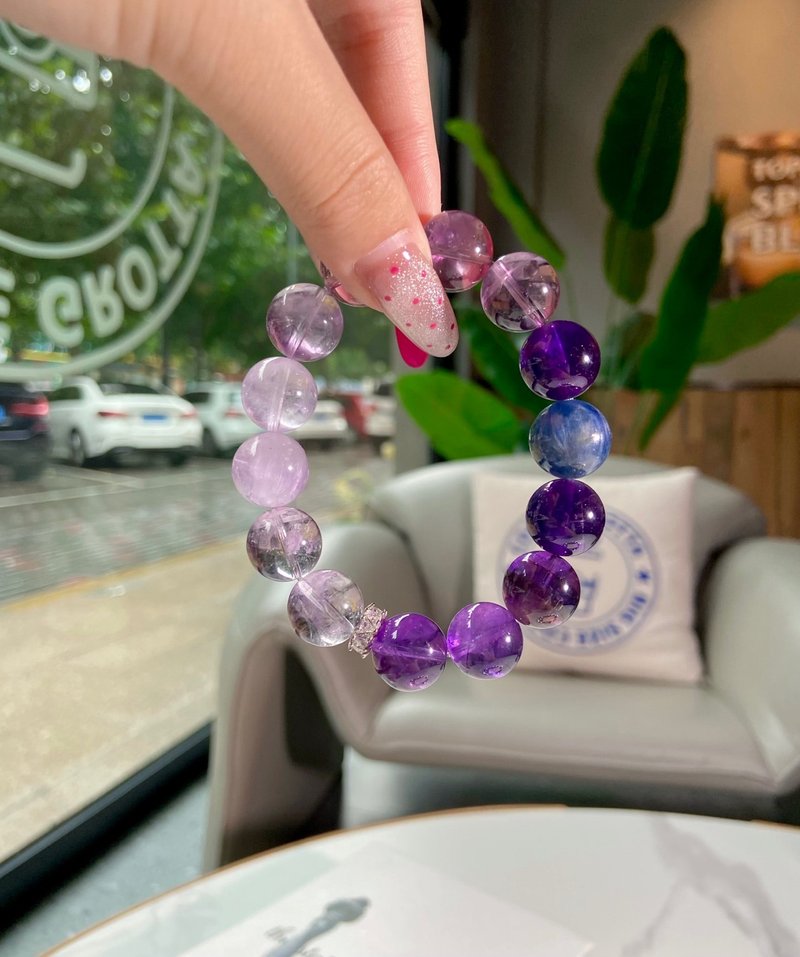紫霞碧波 漸變紫水晶手鏈 藍晶石水晶手鏈守護愛情平安喜樂順遂 - 手鍊/手環 - 玉石 