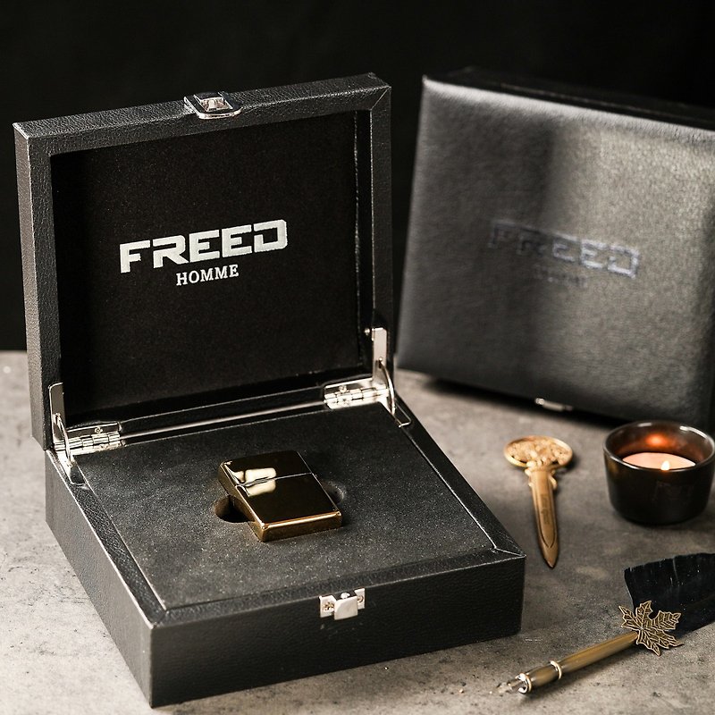 【FREED】 Bronze Shell Glossy Gold Kerosene Lighter Gift Box Customized Gift Engraving Boys Gift - Other - Other Metals Gold