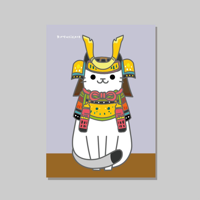原創A3海報/招財貓_武士白貓/設計/貓咪/裝飾畫 - 海報/掛畫/掛布 - 紙 