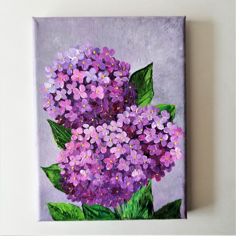 Acrylic Painting of Pink Hydrangea Flowers - Canvas Wall Art Decor - 壁貼/牆壁裝飾 - 壓克力 多色