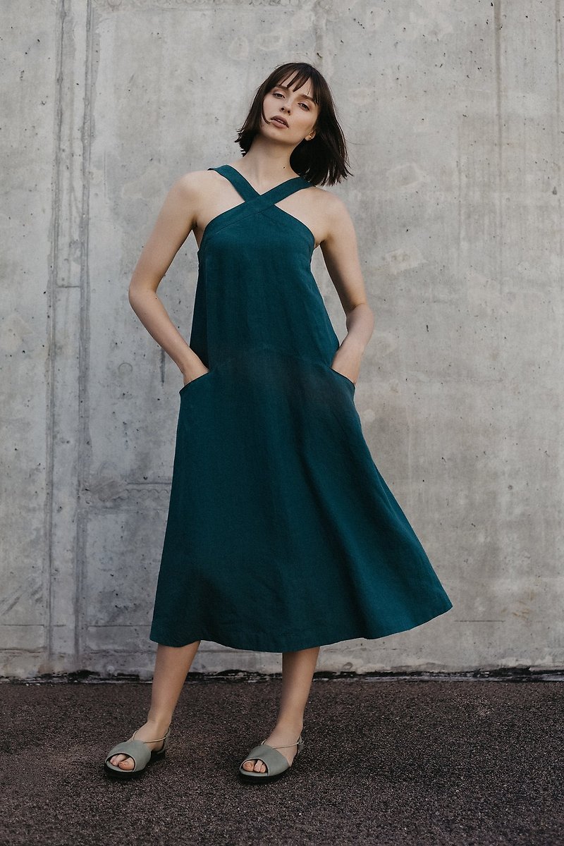 Linen Dress Motumo – 18S13 - 洋裝/連身裙 - 亞麻 