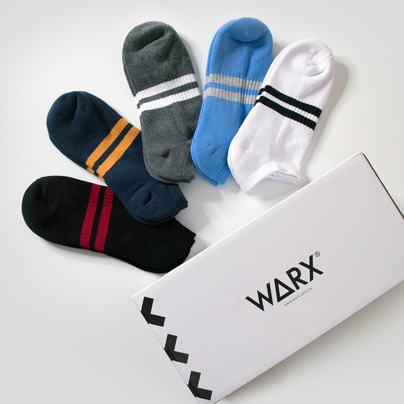【WARX抑菌除臭襪】百搭條紋 船型襪 (５色條紋套組) - 襪子 - 棉．麻 