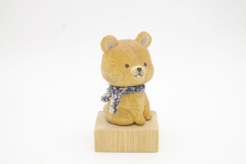 I want to be a room wood carving animal_小熊原木色(Log hand-carved) - Stuffed Dolls & Figurines - Wood Black
