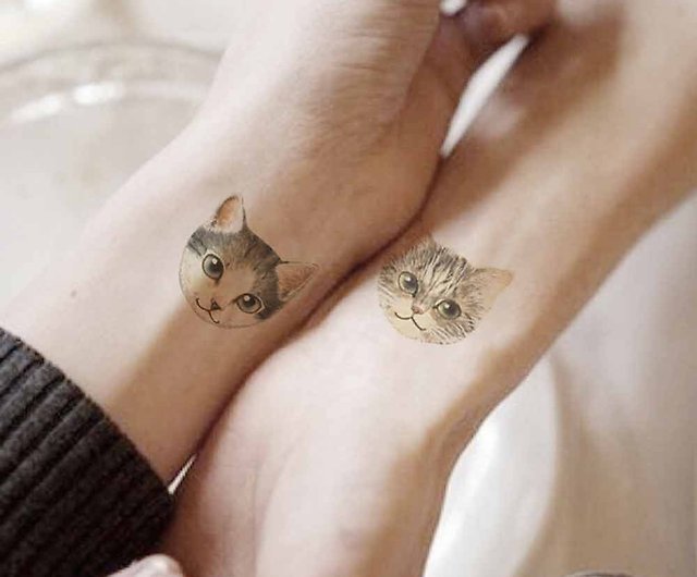 Tu防水シミュレーションタトゥーステッカー女の子スタイルかわいい猫猫の肖像画2手描きの小さな新鮮でかわいいスタイル ショップ Touch U Tattoo タトゥーシール Pinkoi