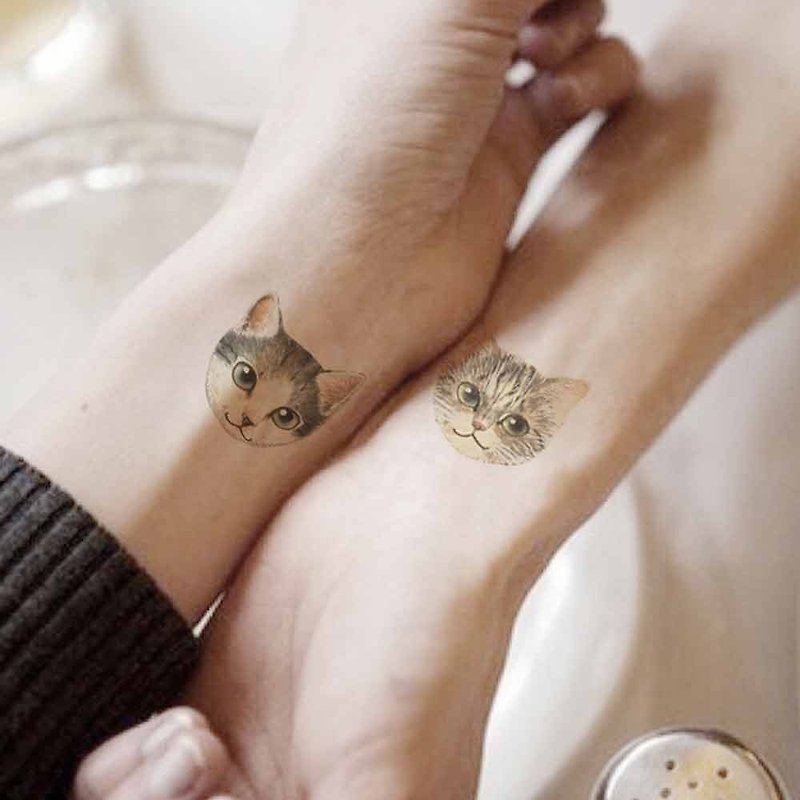 TU tattoo stickers - Cute cat 2 heads tattoos waterproof tattoo Original /t - สติ๊กเกอร์แทททู - กระดาษ หลากหลายสี