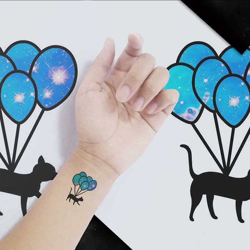 TU紋身貼紙-帶氣球的貓咪  刺青 防水紋身 原創 - 紋身貼紙/刺青貼紙 - 紙 