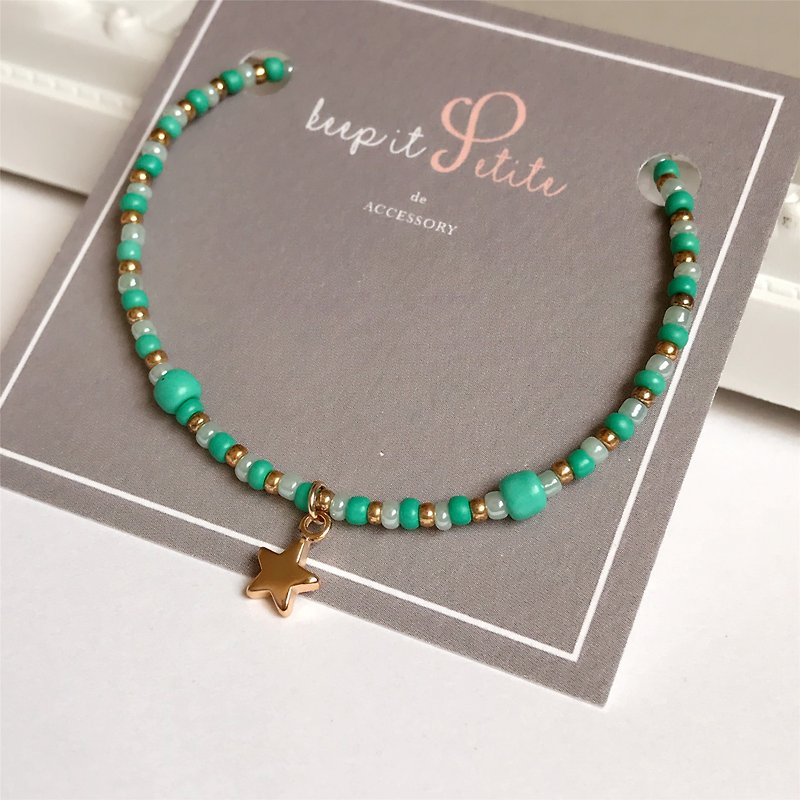 [Stock] green clearing Little Star • tubular beads • bracelet • bracelet gift - สร้อยข้อมือ - โลหะ สีเขียว