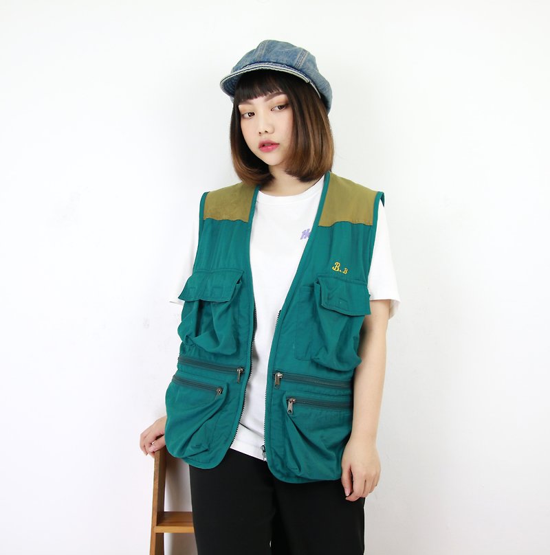 Back to Green Fisherman's vest stitching / both men and women can wear vintage F-09 - Men's Tank Tops & Vests - Polyester 