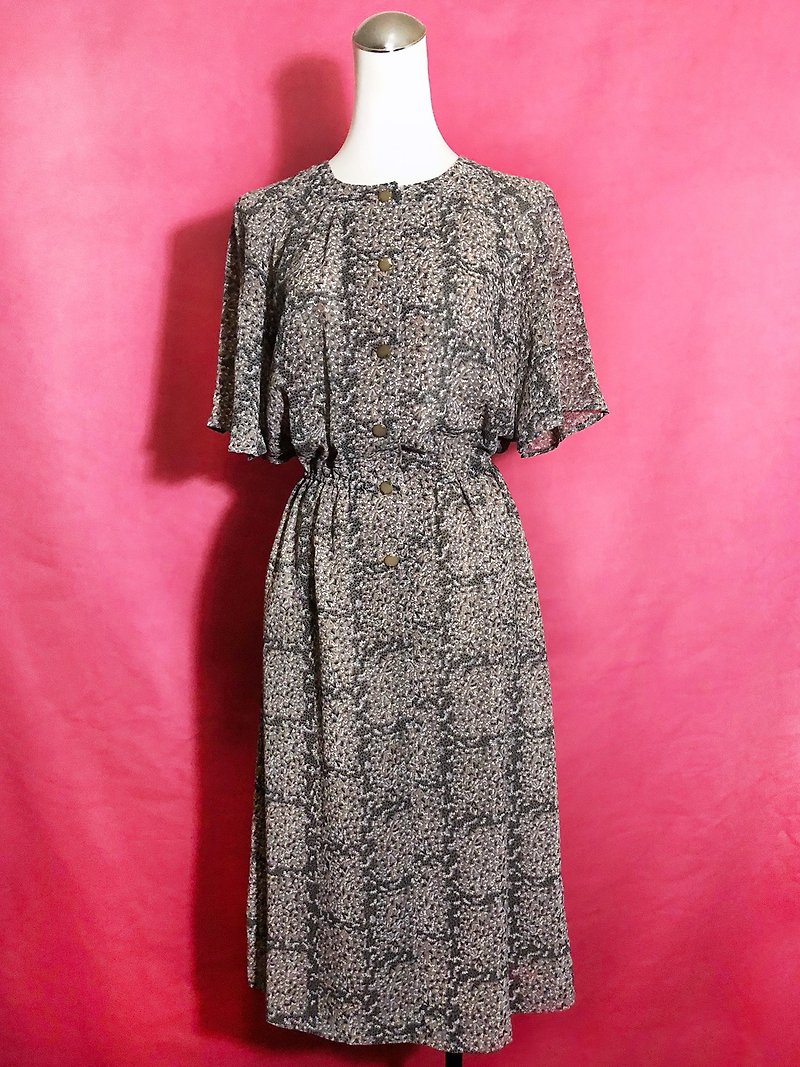 Totem short-sleeved vintage dress / brought back to VINTAGE abroad - One Piece Dresses - Polyester Khaki