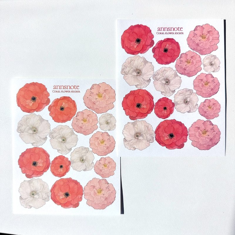 Coral Flower Sticker 2 Colors MIX (anns note) vintage - 貼紙 - 紙 紅色