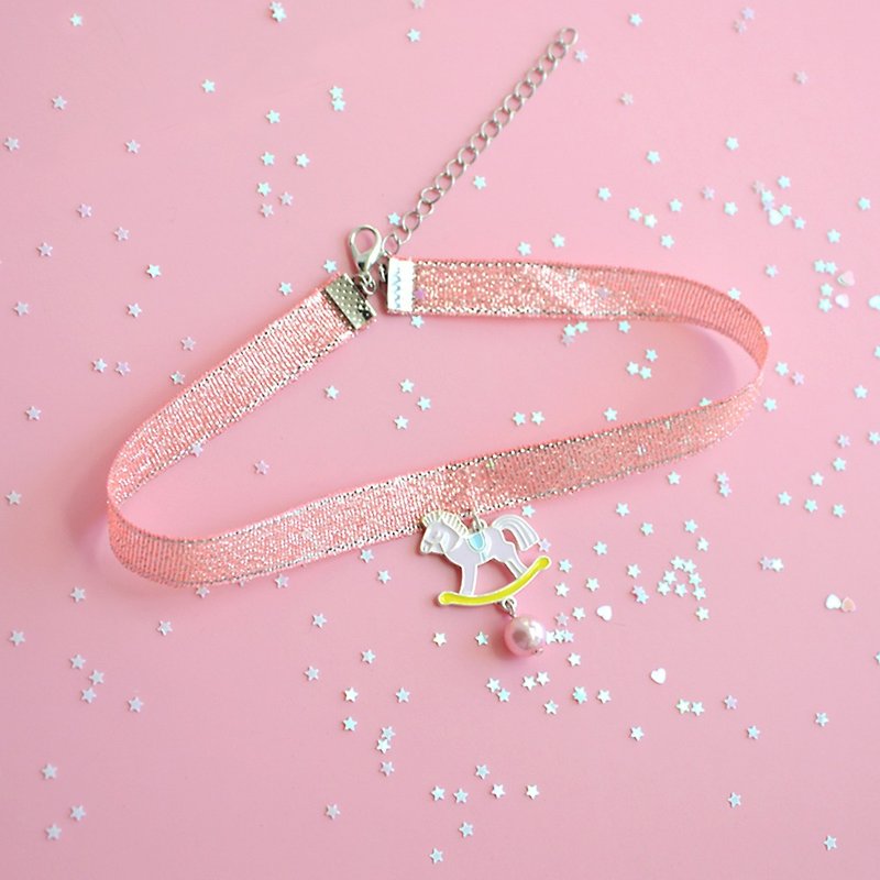Childhood Little Trojan Pink Girl Heart Necklace Sweet Choker Cute Necklace Gift - สร้อยติดคอ - โลหะ สึชมพู