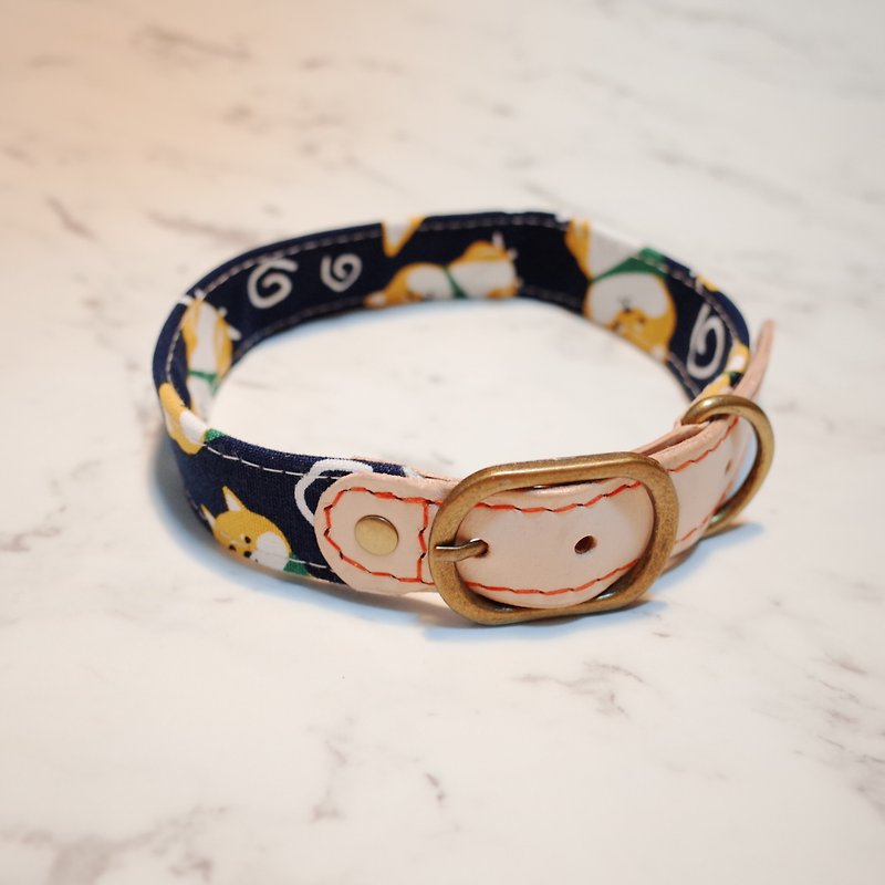 Dog collar L size and wind Shiba Inu dark blue Ichiro series vegetable tanned leather irregular dogs can be attached to the leash and purchase tag - Collars & Leashes - Genuine Leather 