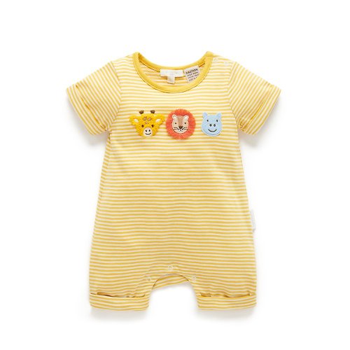 Purebaby有機棉 澳洲Purebaby有機棉嬰兒短袖連身衣 / 新生兒包屁衣 黃條紋