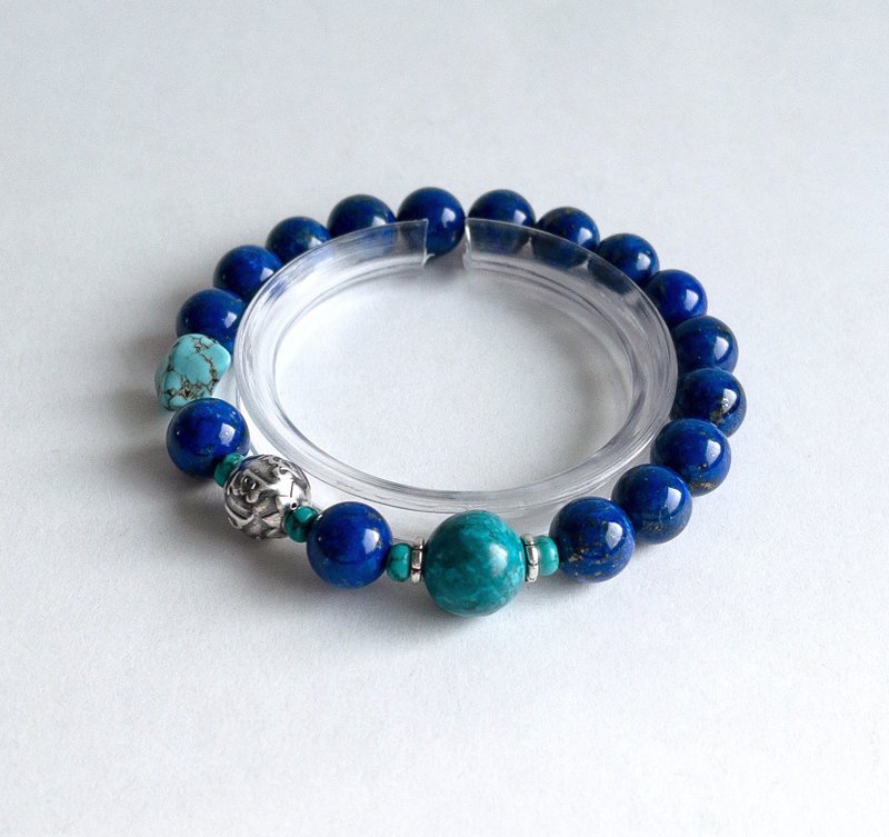 Gemstone natural lapis lazuli phoenix stone turquoise 999 fine silver bracelet - Bracelets - Gemstone Blue