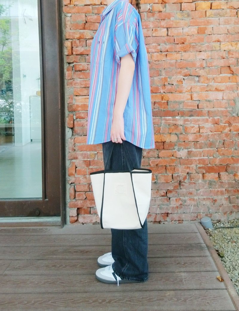 韓系手提包 簡約米色手拿包  100%純棉環保布 - 手提包/手提袋 - 棉．麻 白色