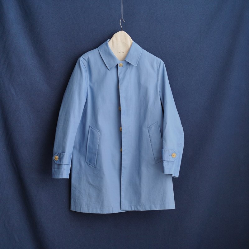 Blue long version of mid-century windbreaker jacket retro vintage - Women's Casual & Functional Jackets - Cotton & Hemp Blue