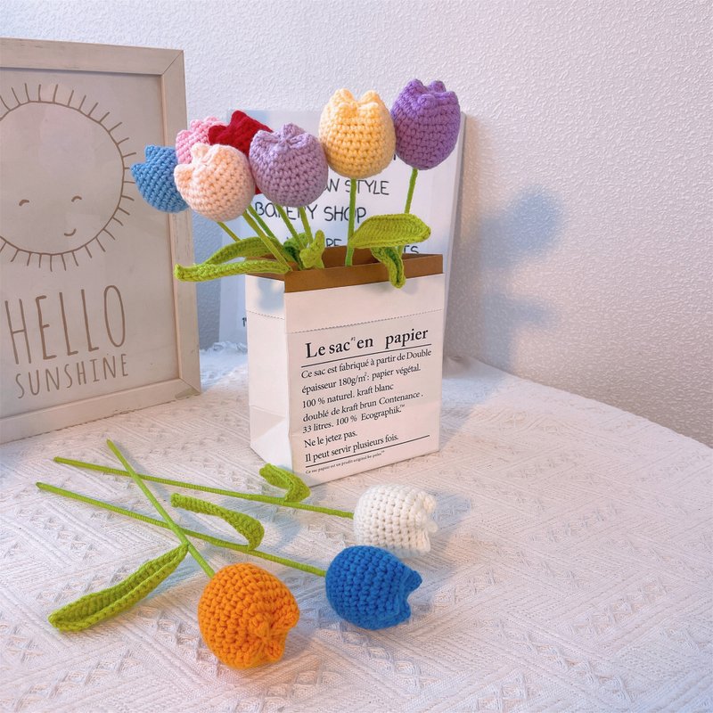 手作鉤織優雅仿真鬱金香 - 乾燥花/永生花 - 棉．麻 