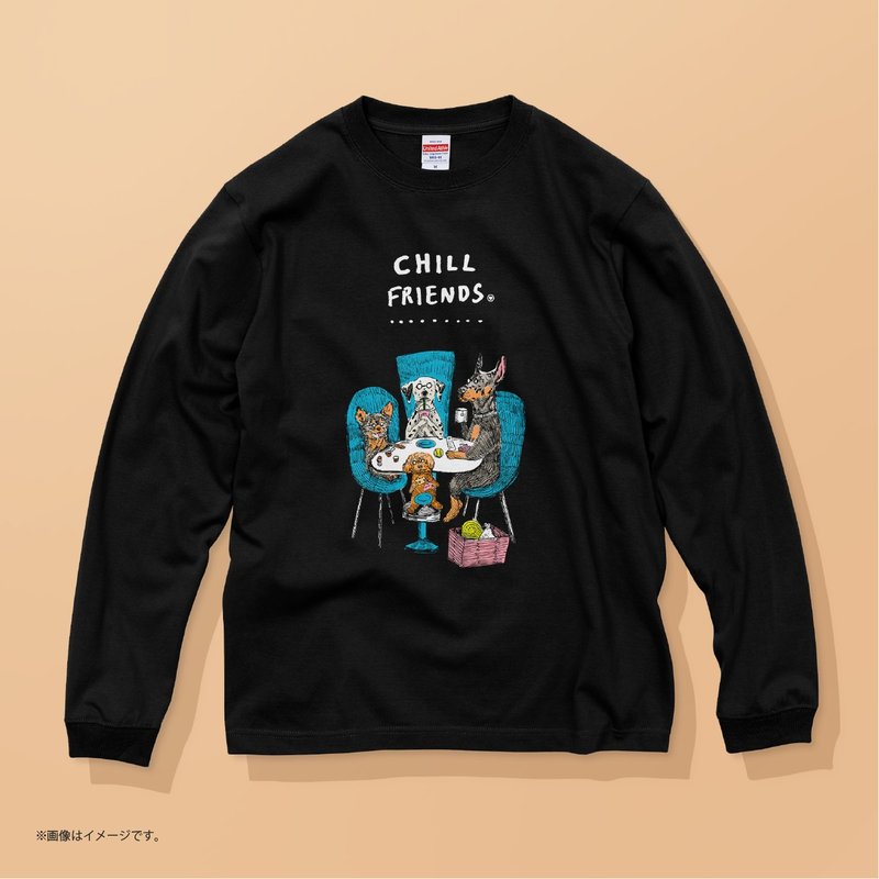 CHILL FRIENDS_Dog party /コットンTシャツ - 女 T 恤 - 棉．麻 黑色