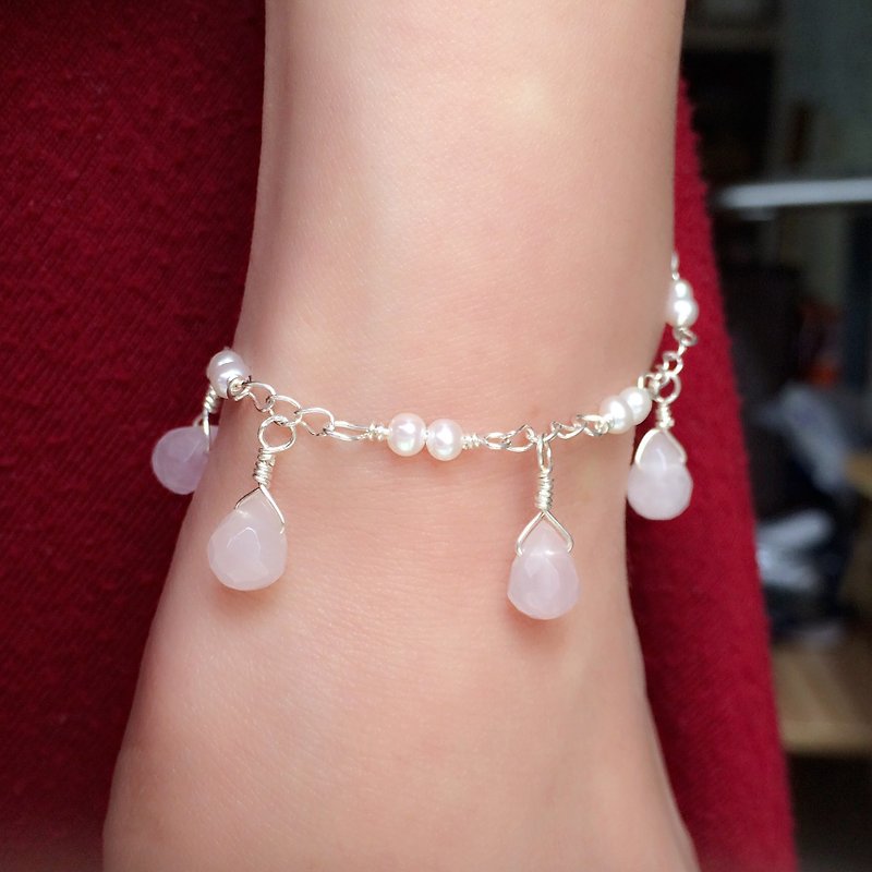 Creative handmade pink crystal pearl bracelet drop-shaped faceted 925 Silver custom birthday gift [Beauty Tears] - Necklaces - Gemstone 