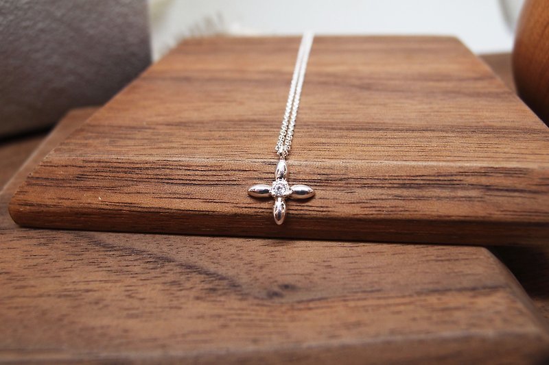 925 Sterling Silver Cross Star Stone Necklace Exchange Gift Mother's Day - สร้อยคอ - เงิน 