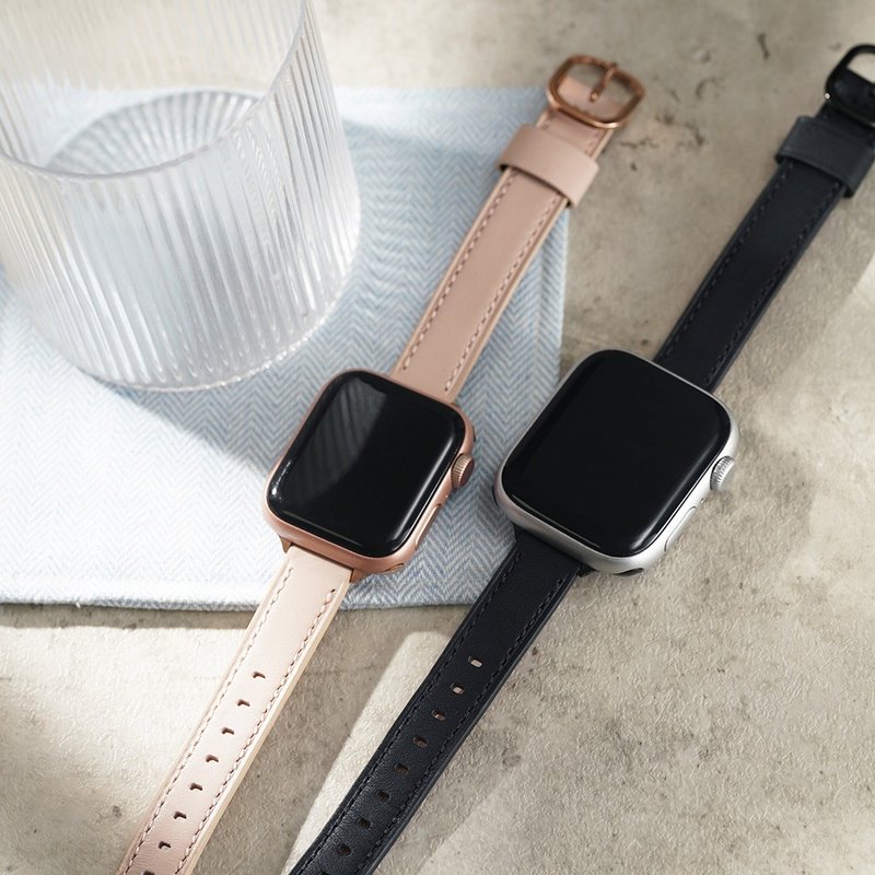 Apple watch - Stitched Fine Leather Apple Watch Strap Genuine Leather Strap - สายนาฬิกา - หนังแท้ 