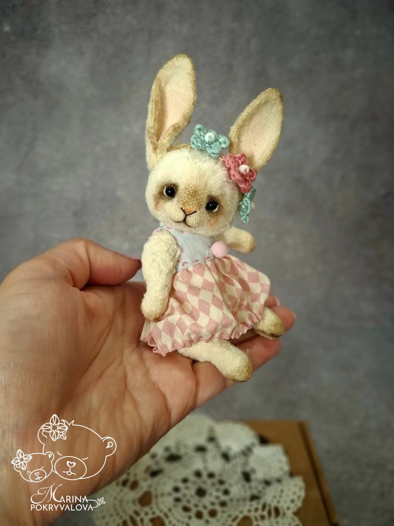 Bunny teddy. Cute bunny toy. Artist bunny teddy. Birthday gift. - Stuffed Dolls & Figurines - Other Materials White