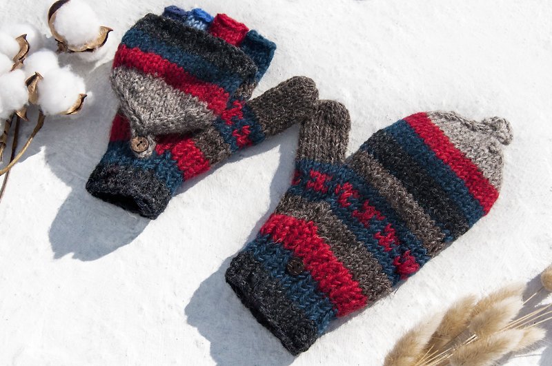 手織純羊毛針織手套/可拆卸手套/內刷毛手套/保暖手套-熱情摩洛哥 - 手套/手襪 - 羊毛 多色