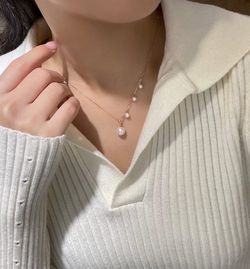 Maison de lumin 風鈴草18K黃金Akoya天然淡水珍珠真珠項鍊4mm-8mm簡約設計