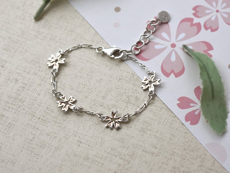 Sakura | Sterling Silver Bracelet Rose Gold White K Bracelet Flower Handmade Silver Lover Gift - สร้อยข้อมือ - เงินแท้ สึชมพู