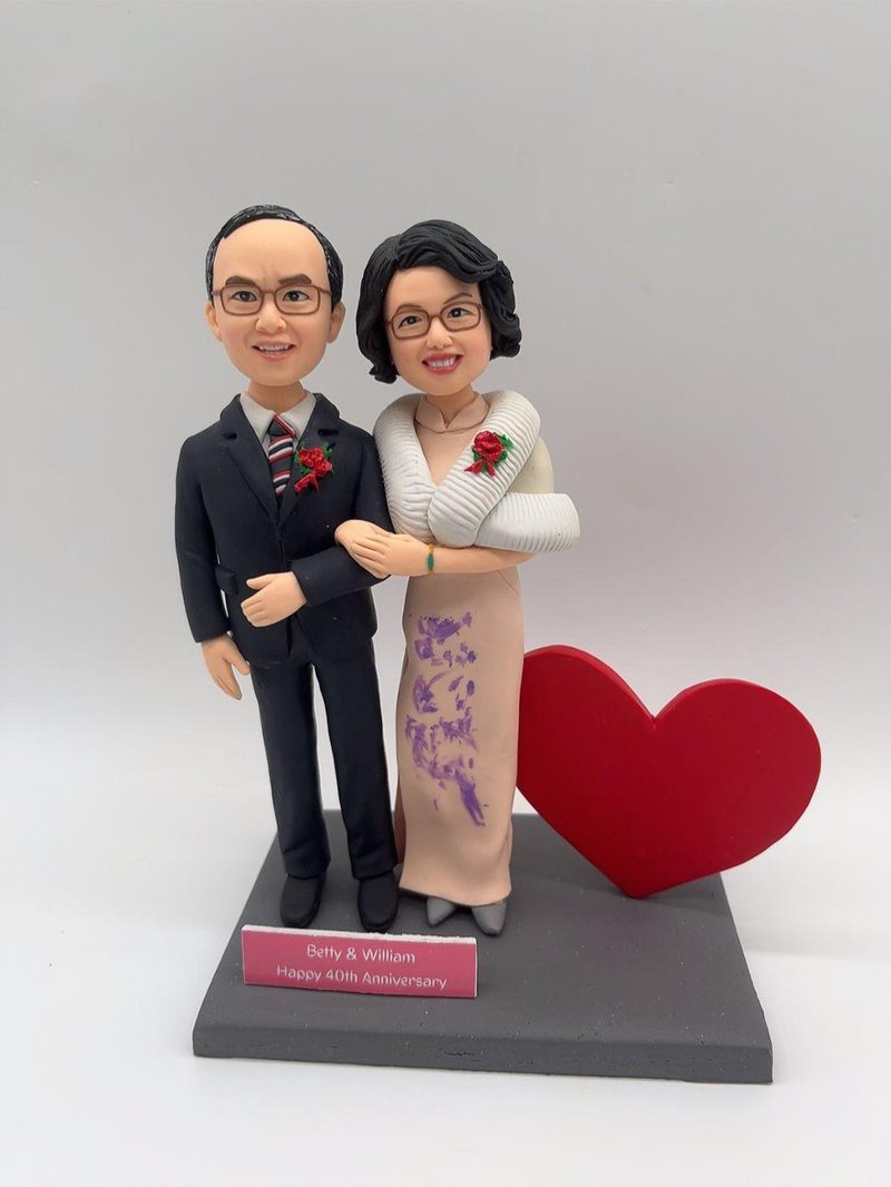 40年紅寶石婚 場景 結婚禮物 情侶公仔 紀念日禮物 週年紀念 - 陶藝/玻璃 - 陶 多色