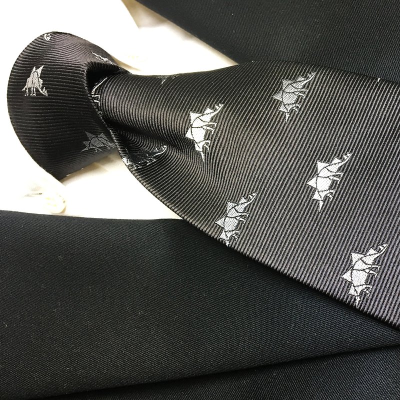 Stegosaurus tie necktie Gray - 領呔/呔夾 - 絲．絹 灰色