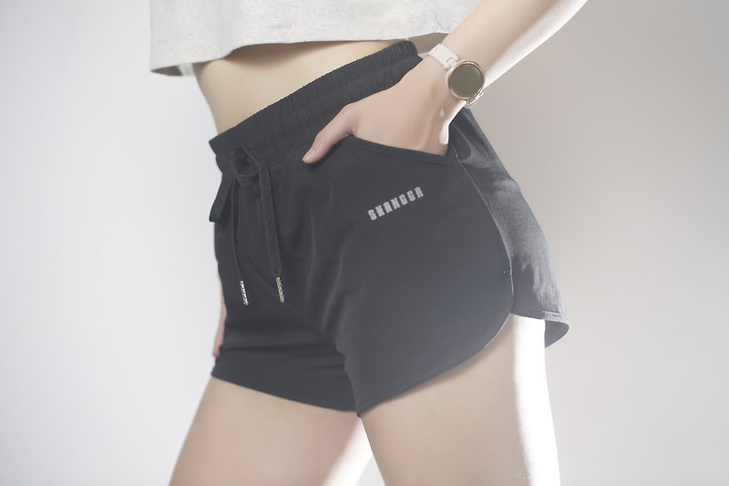 Double Potassium SG Lined High Waist Sports Shorts Women - กางเกงวอร์มผู้หญิง - เส้นใยสังเคราะห์ สีดำ
