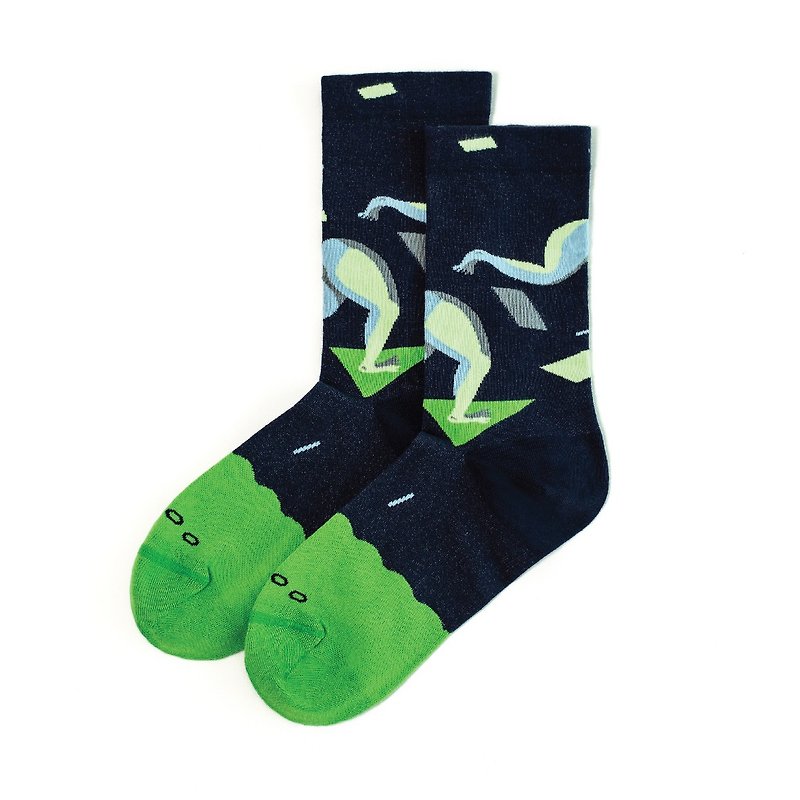 GS Fancy Footwork  - 跑 深藍色 中筒襪 - 襪子 - 棉．麻 藍色
