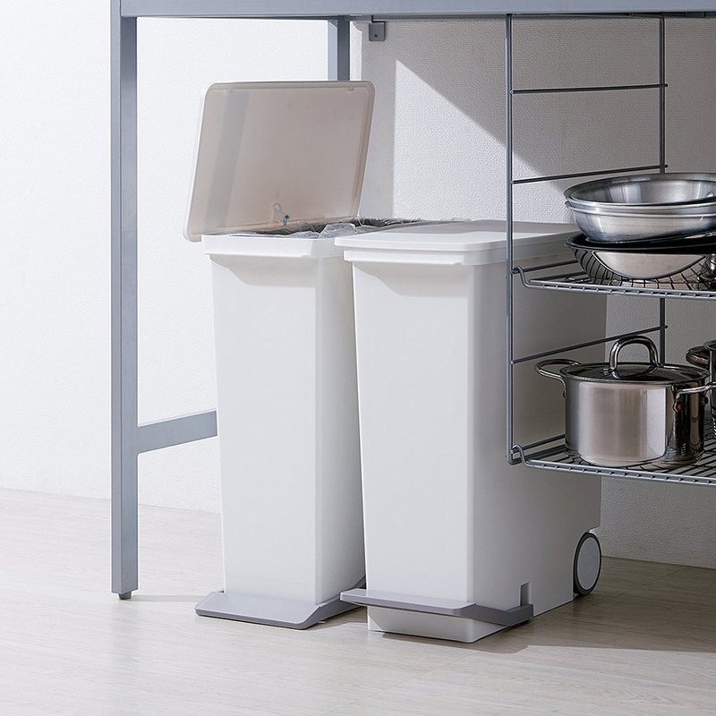 Japanese like-it Japanese-made straight step-type classification trash can (with wheels)-25L - ถังขยะ - พลาสติก ขาว