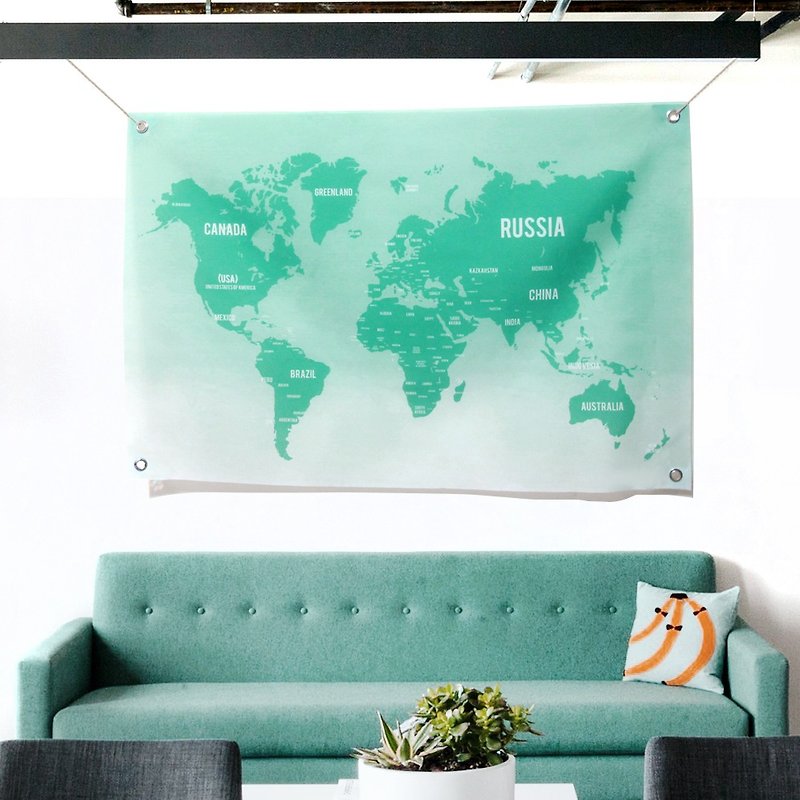 世界地圖掛布 客製化 壁貼 - 掛牆畫/海報 - 其他材質 綠色