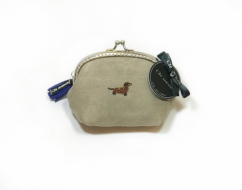 ダックスフント犬手縫いビーズアーチ型の開口部限定版ゴールドパッケージ - お茶の色 - 小銭入れ - ポリエステル カーキ