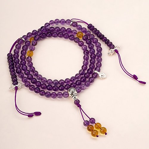 VISHI未時東方美學珠寶 天然108顆紫水晶念珠手鏈未時女款多圈手串佛珠簡約高貴大氣禮物