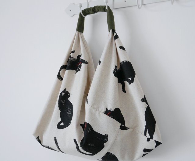 Linen Thin Canvas Black Cat Japanese Shoulder Environmental