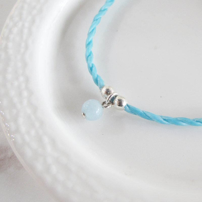 Big staff Taipa [manual silver] Morgan stone × natural paraffin rope bracelet blue blue - สร้อยข้อมือ - เครื่องเพชรพลอย สีน้ำเงิน