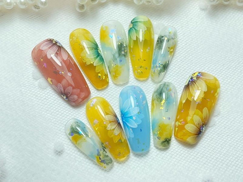 穿戴甲/穿衫甲/手工繪製/君子之花 - 指甲油/指甲貼 - 其他材質 