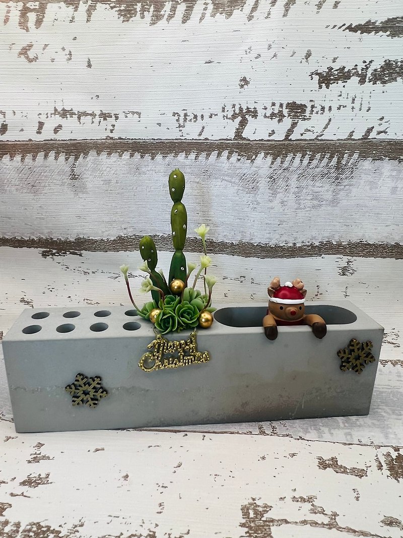 Christmas version- Cement pen holder-bionic succulent - Items for Display - Cement Gray